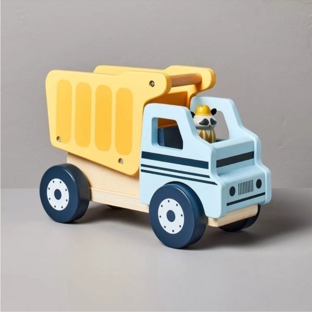 Hearth & Hand Wooden Wood Toy Construction Dump Truck with Raccoon Peg Pal NEW